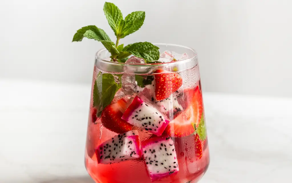 serving strawberry dragon fruit mocktail
