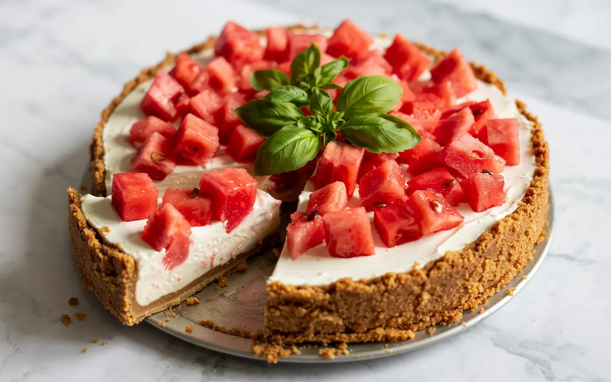 Easy No-Bake Watermelon Pie on white background