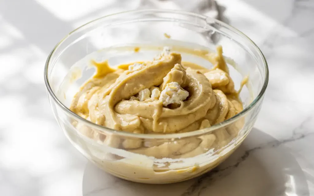 mixing high protein cottage cheese banana bread batter