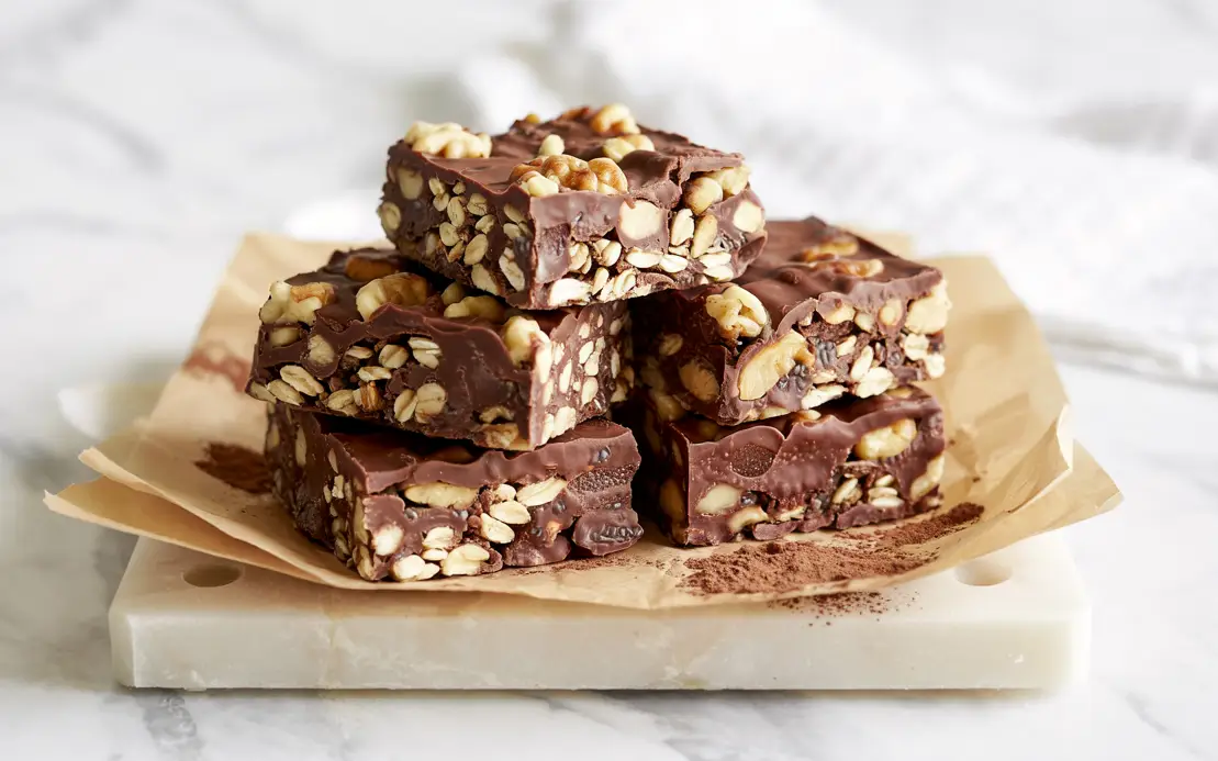 No-Bake Chocolate Chia Energy Bars in baking pan