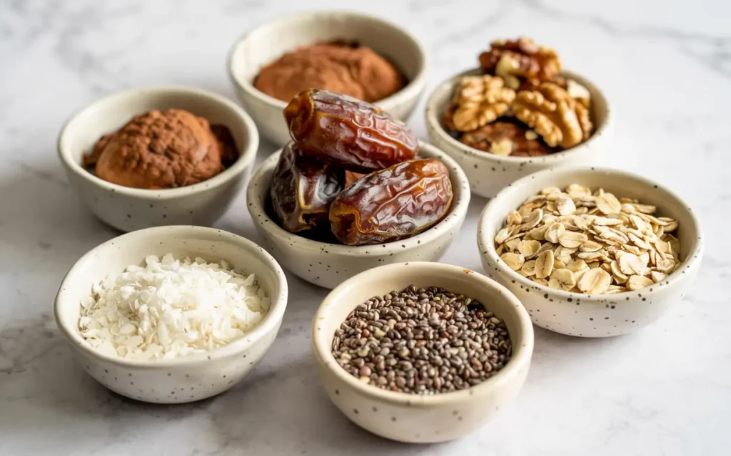 Ingredients for No-Bake Chocolate Chia Energy BarsIngredients for No-Bake Chocolate Chia Energy Bars