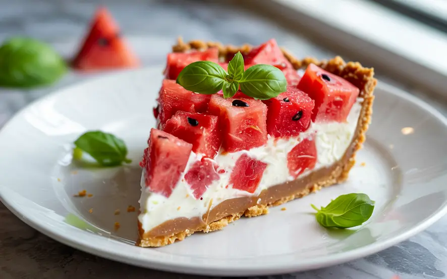 Slice of Easy No-Bake Watermelon Pie