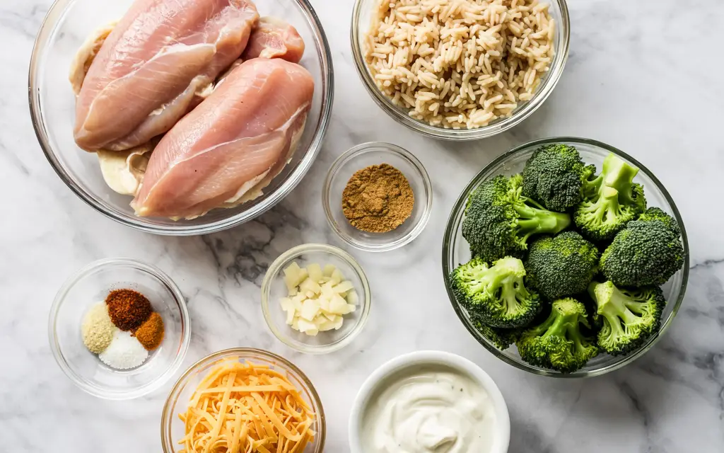Ingredients for Slow Cooker Chicken and Rice with Broccoli
