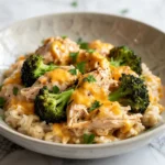 Slow Cooker Chicken and Rice with Broccoli served in a bowl