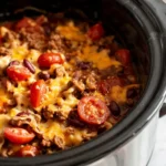 Recipe card layout of slow cooker protein-rich casserole