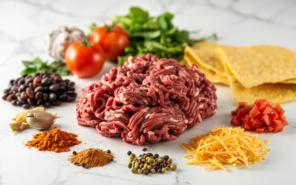 Ingredients for slow cooker protein-rich casserole laid out on a kitchen counter