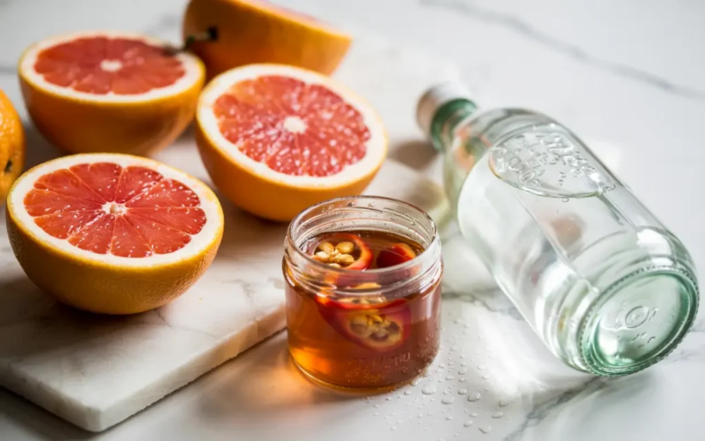 Ingredients for spicy grapefruit hot honey soda