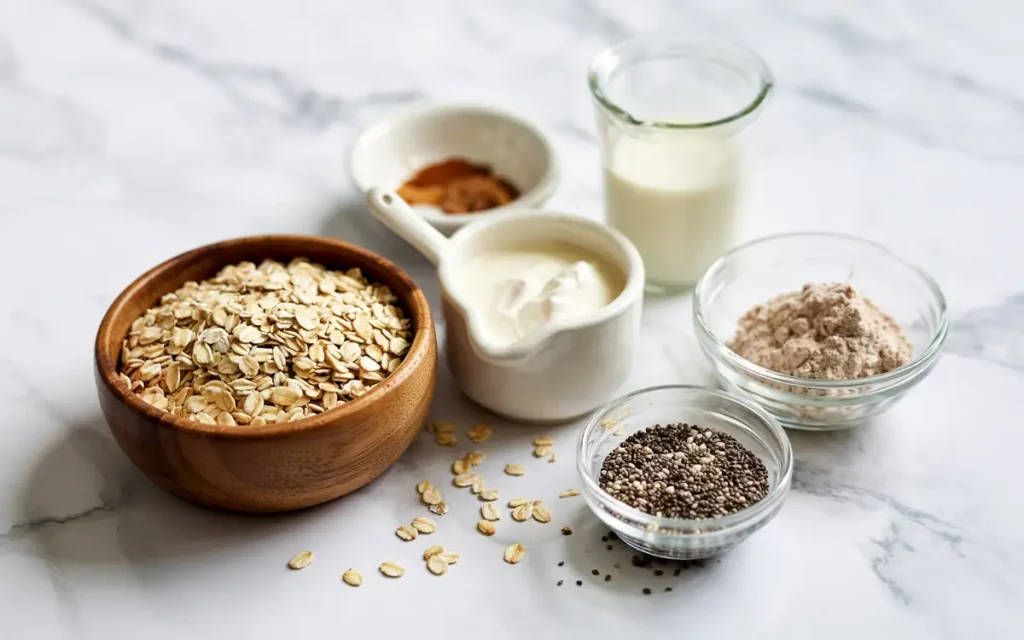 Ingredients for high protein overnight oats recipe