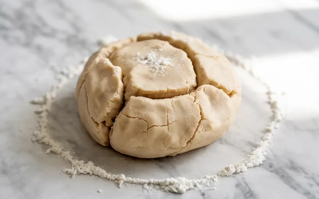 Close-up of freshly kneaded salt dough on marble