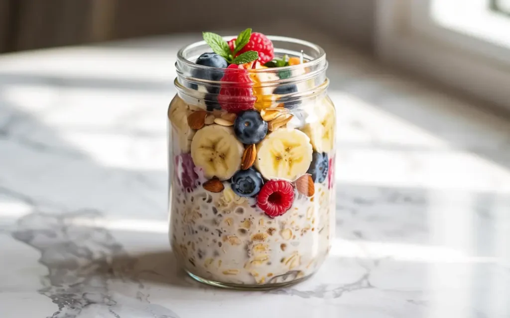 Serving suggestion for high protein overnight oats recipe